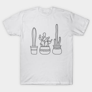 Cacti in pots illustration - black T-Shirt